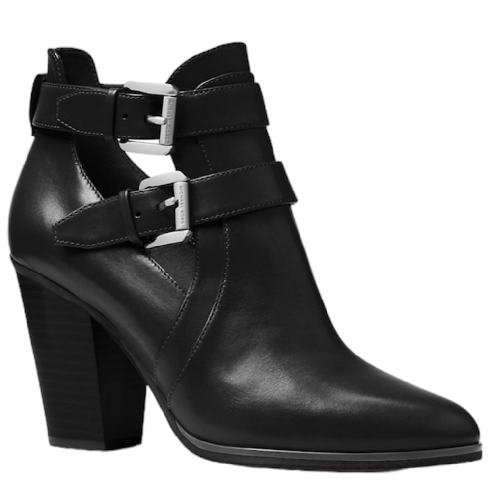 Michael Michael Kors Walden Black Leather  Stacked Heel Bootie Size 8.5